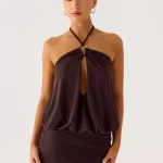 Jisoo Halter Mini Dress - Cool Chocolate