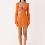 Estrella Long Sleeve Knit Mini Dress - Orange