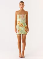 Gatiana Beaded Sequin Mini Dress - Green Floral Beaded - 图片 7