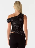 Stereotype One Shoulder Top - Black Polkadot - 图片 4