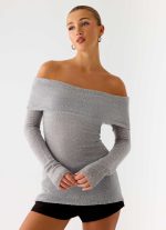 Romeo Bardot Knit Top - Grey - 图片 6