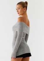 Romeo Bardot Knit Top - Grey - 图片 5