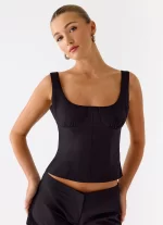 Coastline Cotton Bustier Top - Black - 图片 8