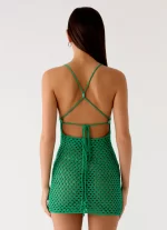 Havana Haze Crochet Mini Dress - Emerald Green - 图片 3