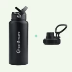 Earth Bottle Premium Insulated Water Bottle with 2 x Caps - Black (1L)