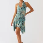 Bad Alive Halter Hanky Mini Dress - Aqua Blur