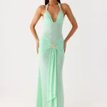 Miyah Halter Hardware Maxi Dress - Mint Blue