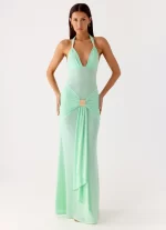 Miyah Halter Hardware Maxi Dress - Mint Blue