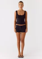 Coastline Cotton Bustier Top - Black - 图片 5