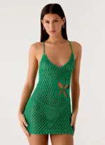 Havana Haze Crochet Mini Dress - Emerald Green - 图片 4