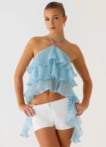 Inna Frill Halter Top - Aqua