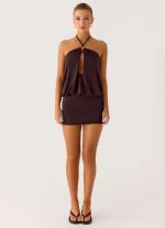 Jisoo Halter Mini Dress - Cool Chocolate - 图片 4