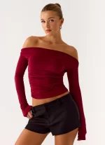 Reva Long Sleeve Top - Maroon - 图片 3