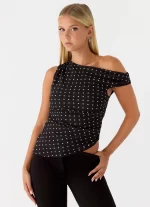 Stereotype One Shoulder Top - Black Polkadot - 图片 5