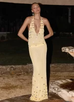 Adelaida Beaded Crochet Maxi Skirt - Yellow