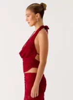 Farruko Jacquard Halter Top - Dark Cherry - 图片 3