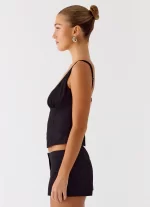 Coastline Cotton Bustier Top - Black - 图片 3