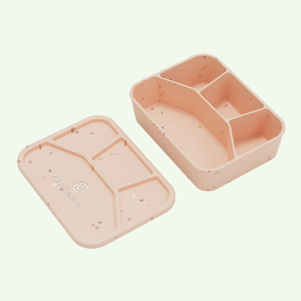 7BFBFC40-9863-C839-91CD-3A0EA2D4F01B.webp No-Tox Silicone Bento Lunch Box - 4 Compartments - Confetti Pink (1.2L) - Image 1