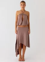 Jisoo Asymmetric Midi Skirt - Desert Taupe