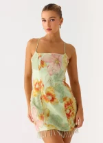 Gatiana Beaded Sequin Mini Dress - Green Floral Beaded - 图片 6