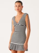 Acacia Mini Dress - Black White Stripe - 图片 6