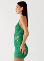 Havana Haze Crochet Mini Dress - Emerald Green - 图片 2