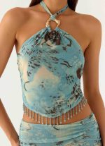 Lloyd Beaded Halter Top - Aqua Blur - 图片 5
