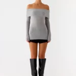 Romeo Bardot Knit Top - Grey