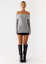 Romeo Bardot Knit Top - Grey