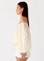 Coconut Kiss Off Shoulder Long Sleeve Top - Yellow - 图片 2