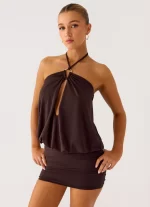 Jisoo Halter Mini Dress - Cool Chocolate - 图片 6