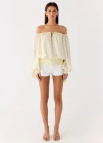 Coconut Kiss Off Shoulder Long Sleeve Top - Yellow - 图片 4