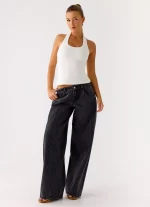 Johnny Low Rise Wide Leg Jeans - Grey Charcoal