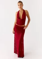 Farruko Jacquard Maxi Skirt - Dark Cherry - 图片 5