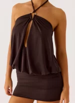 Jisoo Halter Mini Dress - Cool Chocolate - 图片 5