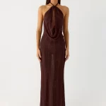 Haylan Sparkle Mesh Maxi Dress - Chocolate