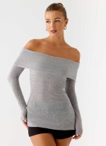 Romeo Bardot Knit Top - Grey - 图片 4