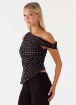 Stereotype One Shoulder Top - Black Polkadot - 图片 3