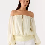 Coconut Kiss Off Shoulder Long Sleeve Top - Yellow