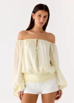 Coconut Kiss Off Shoulder Long Sleeve Top - Yellow