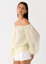 Coconut Kiss Off Shoulder Long Sleeve Top - Yellow - 图片 5
