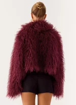 Virginia Cropped Faux Fur Jacket - Maroon - 图片 8