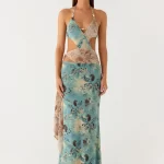 Rebel Beaded Maxi Dress - Aqua Blur