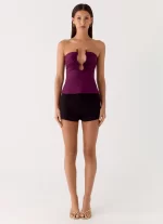 Hari Strapless Top - Plum - 图片 2