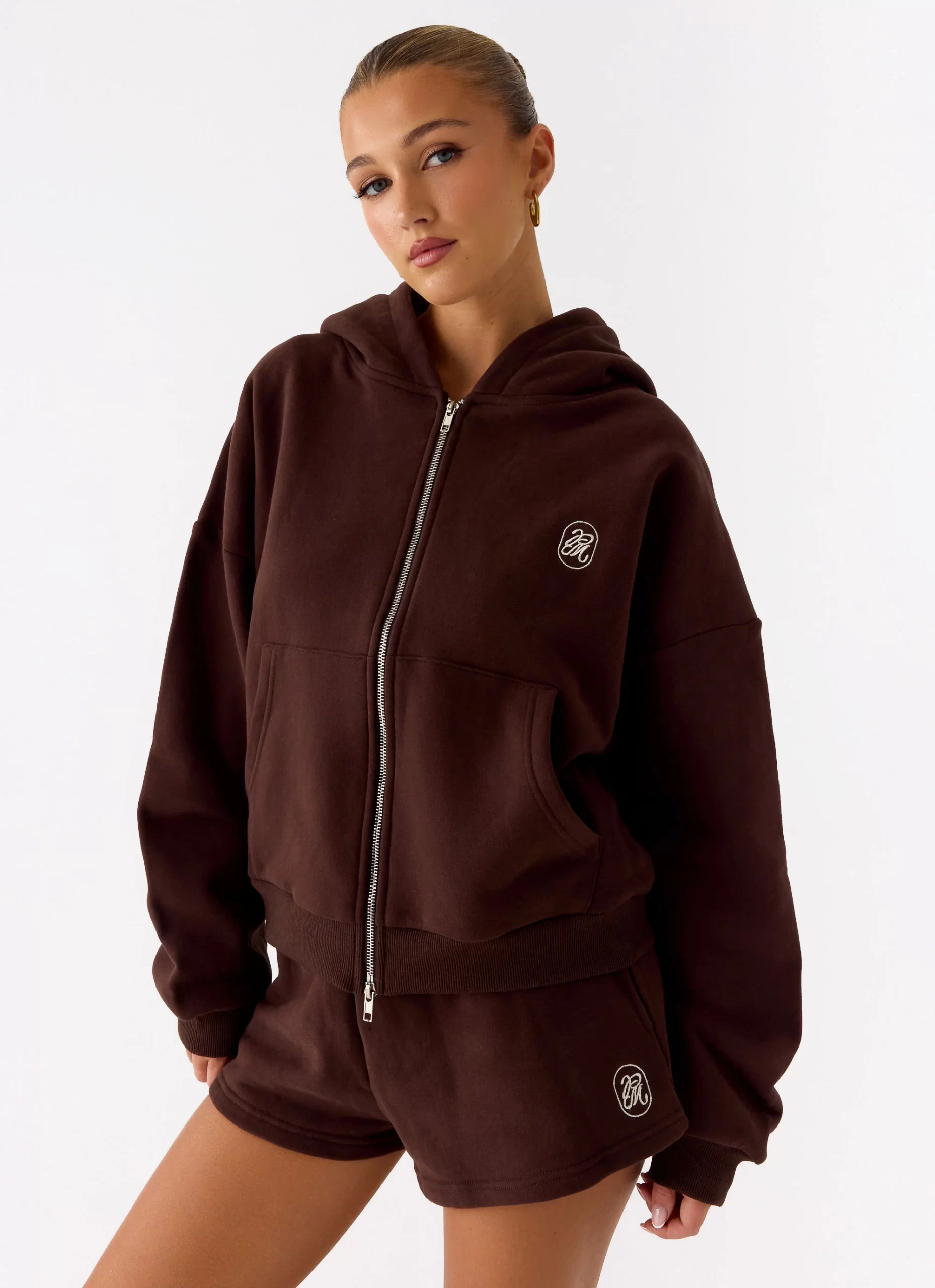 FB5FCC9E-399B-4E46-9B5E-3E354C6C2F7B.webp Signature Double Zip Up Hoodie - Chocolate - 图片 1