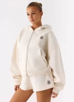 Signature Double Zip Up Hoodie - Cream - 图片 5